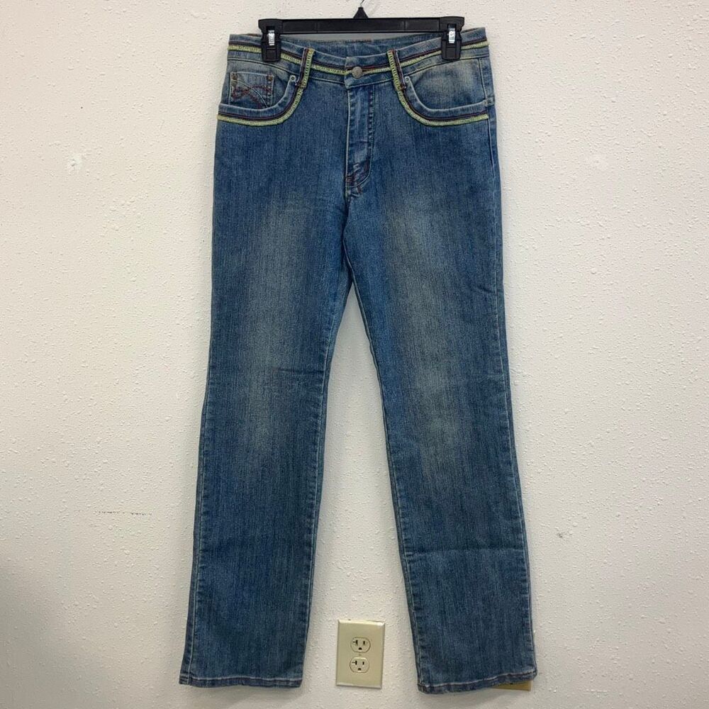 AZI Colorful Stitching detail Midrise Straight Leg Jeans size 31 #719